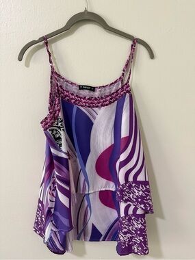 NWOT -Purple Patterned Asymmetrical Spaghetti Strap Top